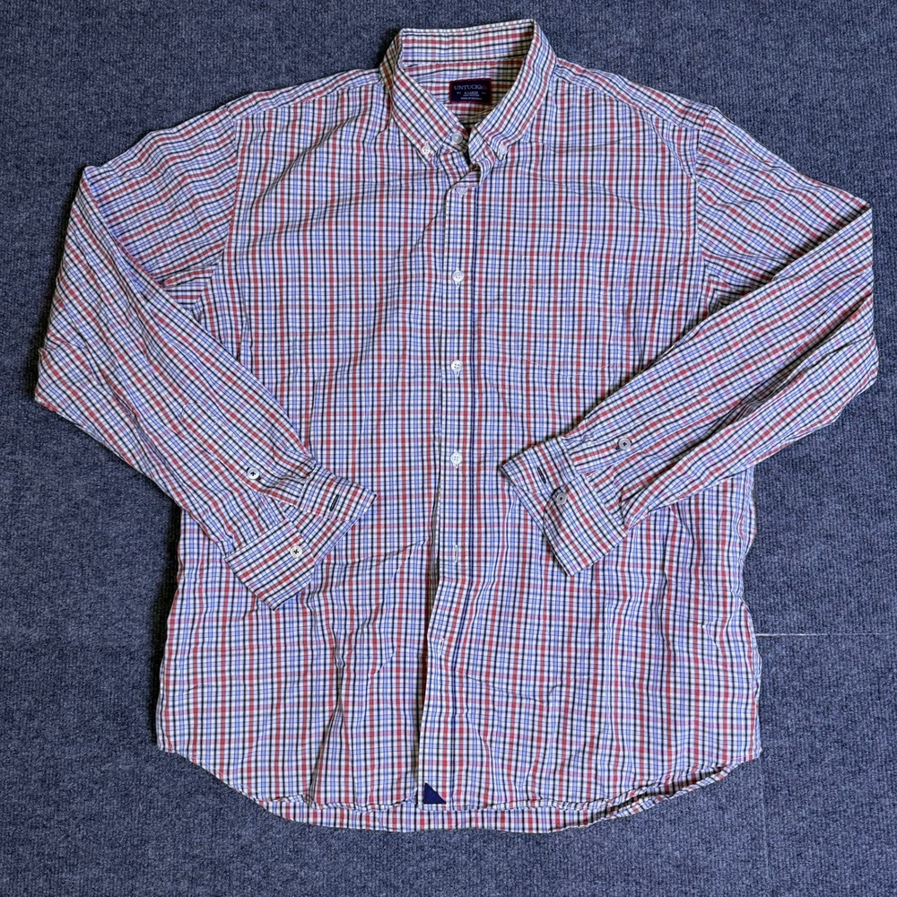 UNTUCKit Mens XL Long Sleeve Plaid Button Down Shirt Red White Blue Cotton